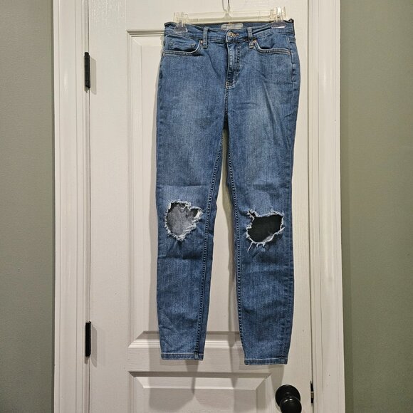 Distressed FREE PEOPLE Anthropologie High Rise Busted Knee Skinny Jeans Size 28 - Picture 1 of 7